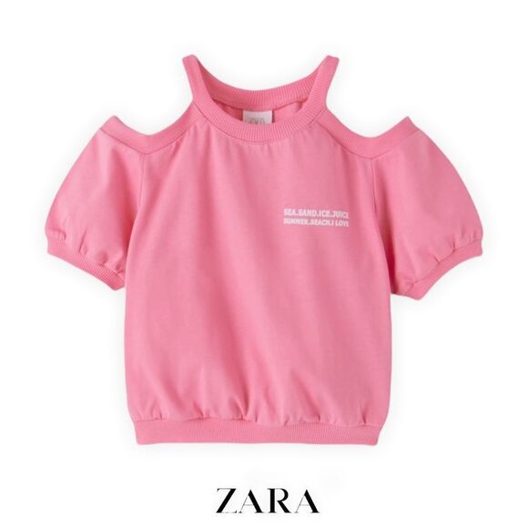 ZARA Kids | Pink | CUT OUT TEXT PRINT SHIRT - Picture 1 of 5
